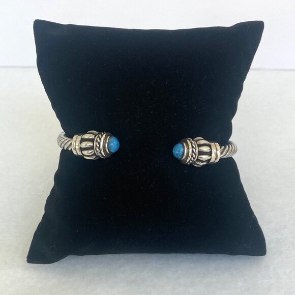 Sterling Silver 925 Mexico Chunky Blue Sodalite Twisted Rope Cuff Bracelet 6.25" - Picture 12 of 16